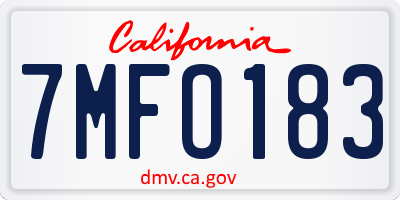 CA license plate 7MFO183