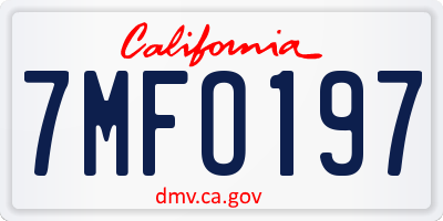CA license plate 7MFO197