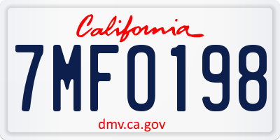 CA license plate 7MFO198