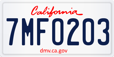 CA license plate 7MFO203
