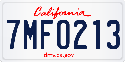 CA license plate 7MFO213