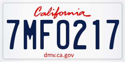 CA license plate 7MFO217