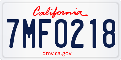 CA license plate 7MFO218