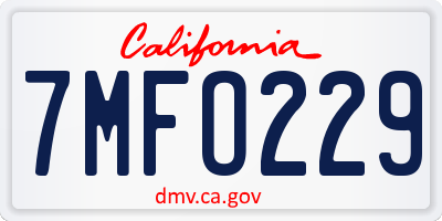 CA license plate 7MFO229