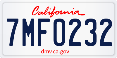 CA license plate 7MFO232