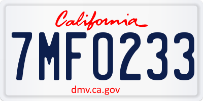 CA license plate 7MFO233