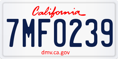 CA license plate 7MFO239