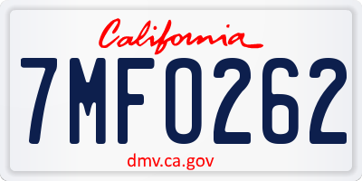 CA license plate 7MFO262