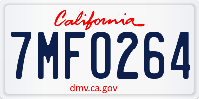 CA license plate 7MFO264