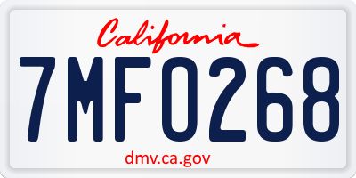 CA license plate 7MFO268