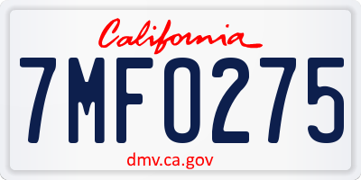 CA license plate 7MFO275