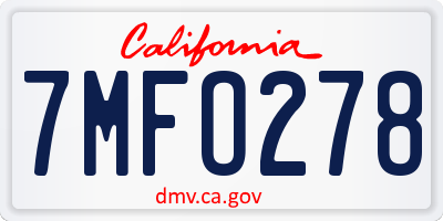 CA license plate 7MFO278