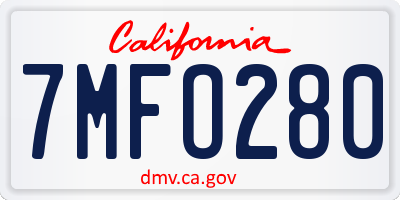 CA license plate 7MFO280