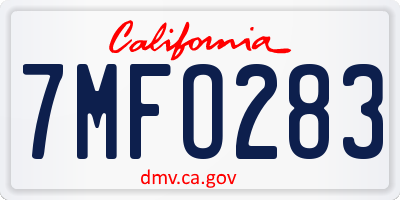 CA license plate 7MFO283