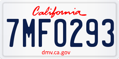 CA license plate 7MFO293