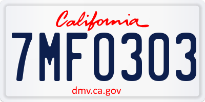 CA license plate 7MFO303