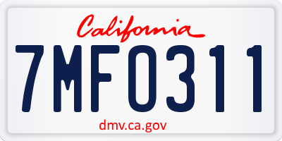 CA license plate 7MFO311