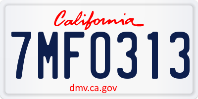CA license plate 7MFO313