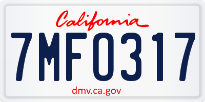 CA license plate 7MFO317