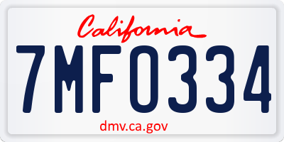 CA license plate 7MFO334