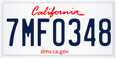 CA license plate 7MFO348