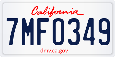 CA license plate 7MFO349