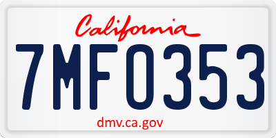CA license plate 7MFO353