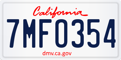 CA license plate 7MFO354