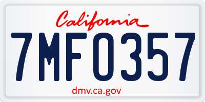 CA license plate 7MFO357