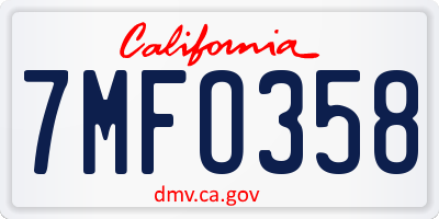 CA license plate 7MFO358