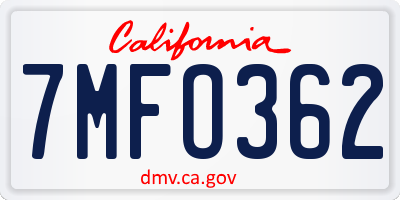 CA license plate 7MFO362