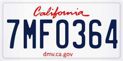 CA license plate 7MFO364