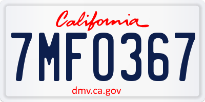 CA license plate 7MFO367