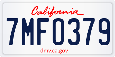 CA license plate 7MFO379