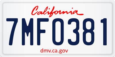 CA license plate 7MFO381