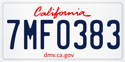 CA license plate 7MFO383