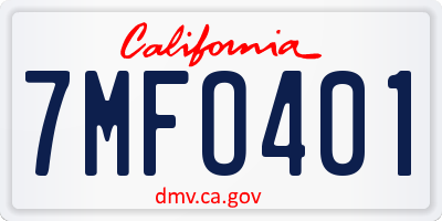 CA license plate 7MFO401