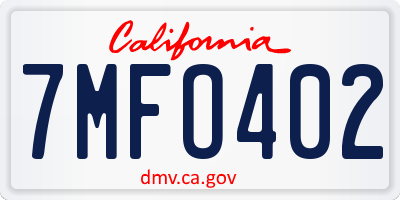 CA license plate 7MFO402