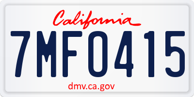 CA license plate 7MFO415