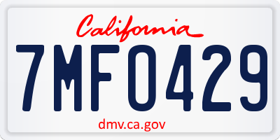 CA license plate 7MFO429