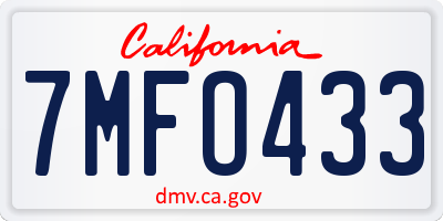 CA license plate 7MFO433