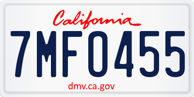 CA license plate 7MFO455