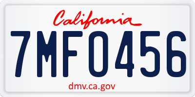 CA license plate 7MFO456