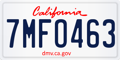 CA license plate 7MFO463