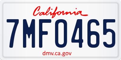 CA license plate 7MFO465