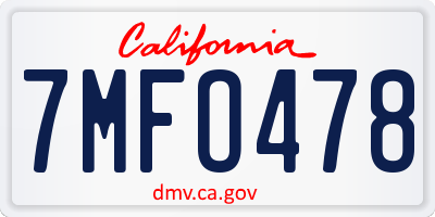 CA license plate 7MFO478