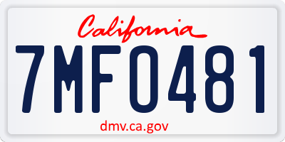 CA license plate 7MFO481