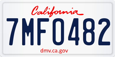 CA license plate 7MFO482