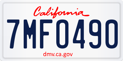 CA license plate 7MFO490