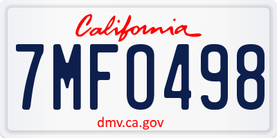 CA license plate 7MFO498